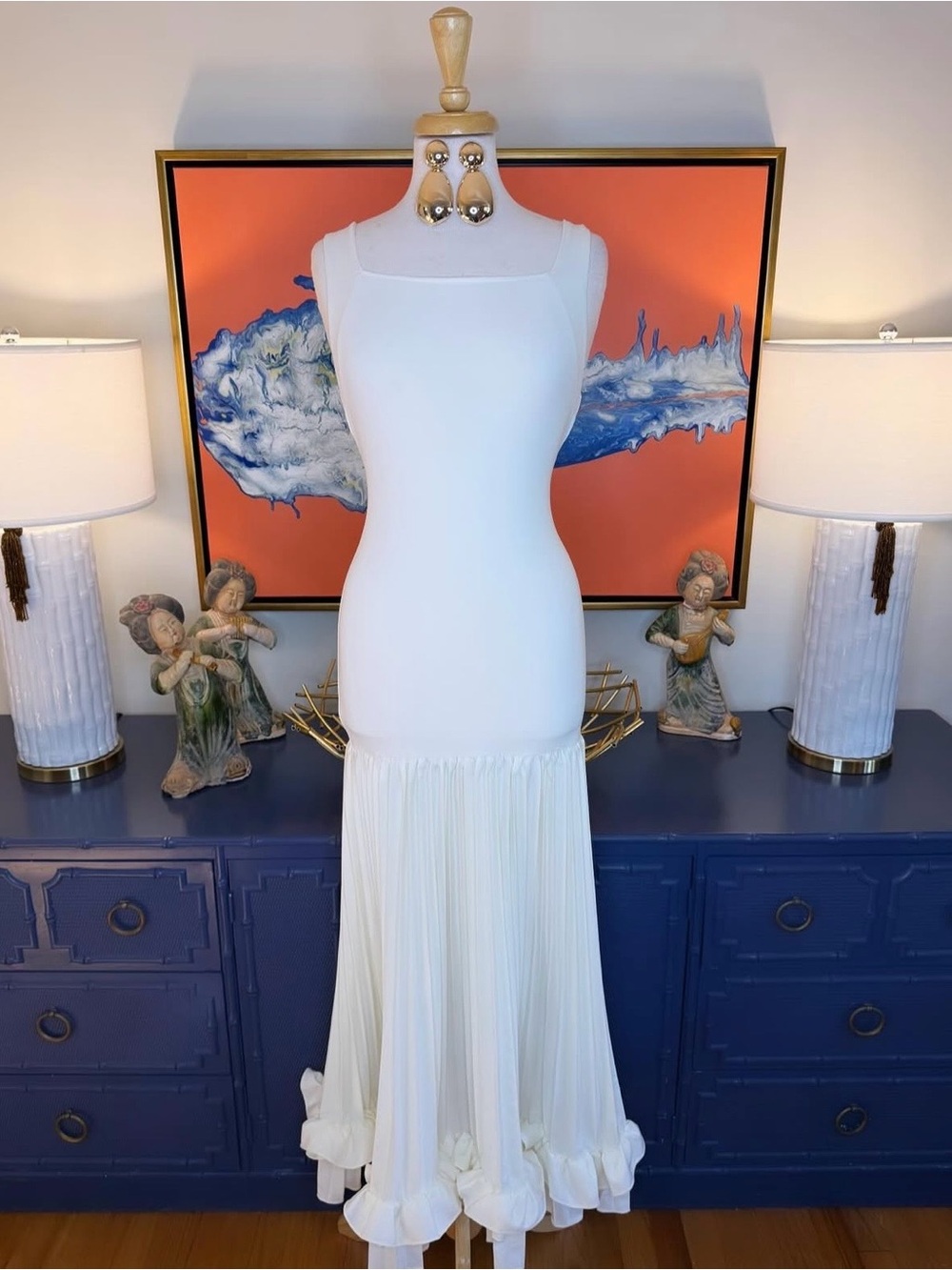 Elegant White Sleeveless Drop Waist Midi Dress